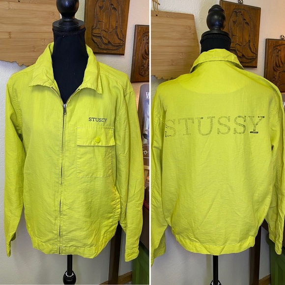 Stussy Streetwear Windbreaker Jacket Women’s SM Nylon Zip Lemon Lime Neon 115432 - Picture 1 of 13